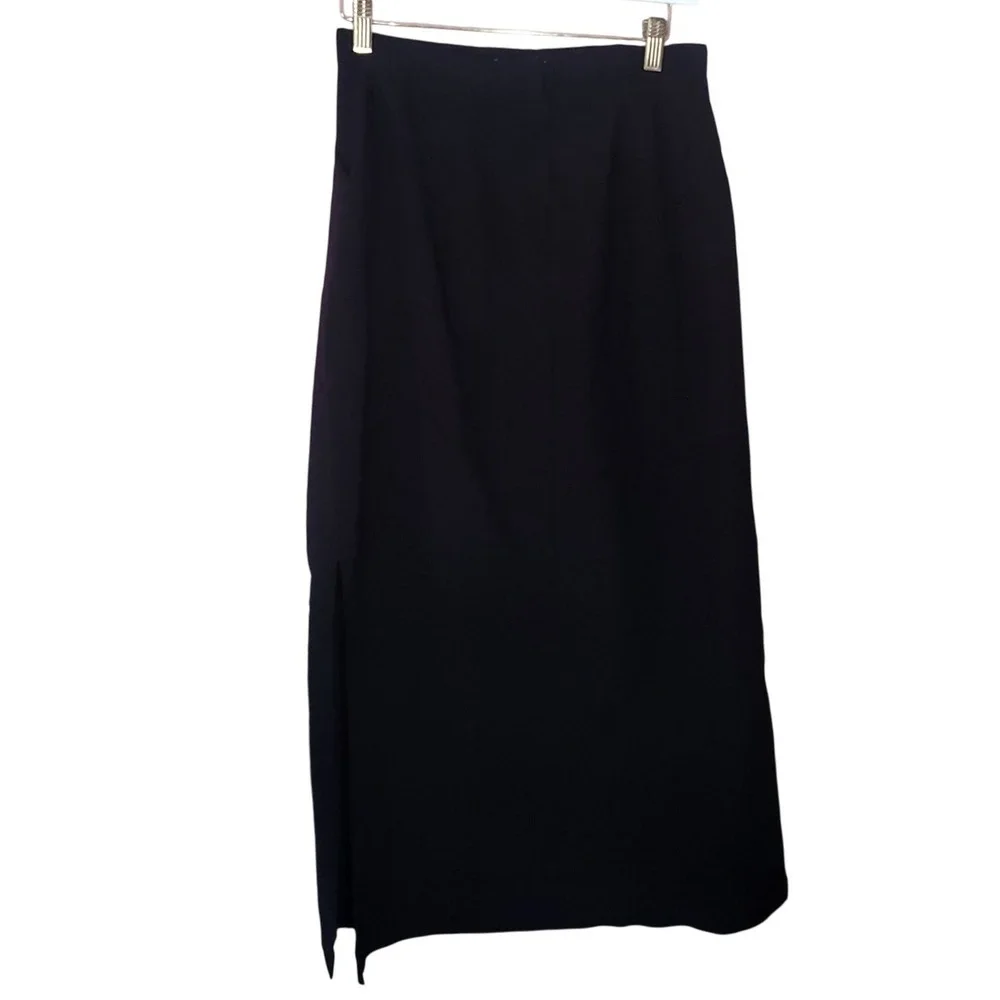 Studio Y Black Maxi Skirt Drawstring Slit 7 Vintage Athleisure Y2k Goth Punk 90s